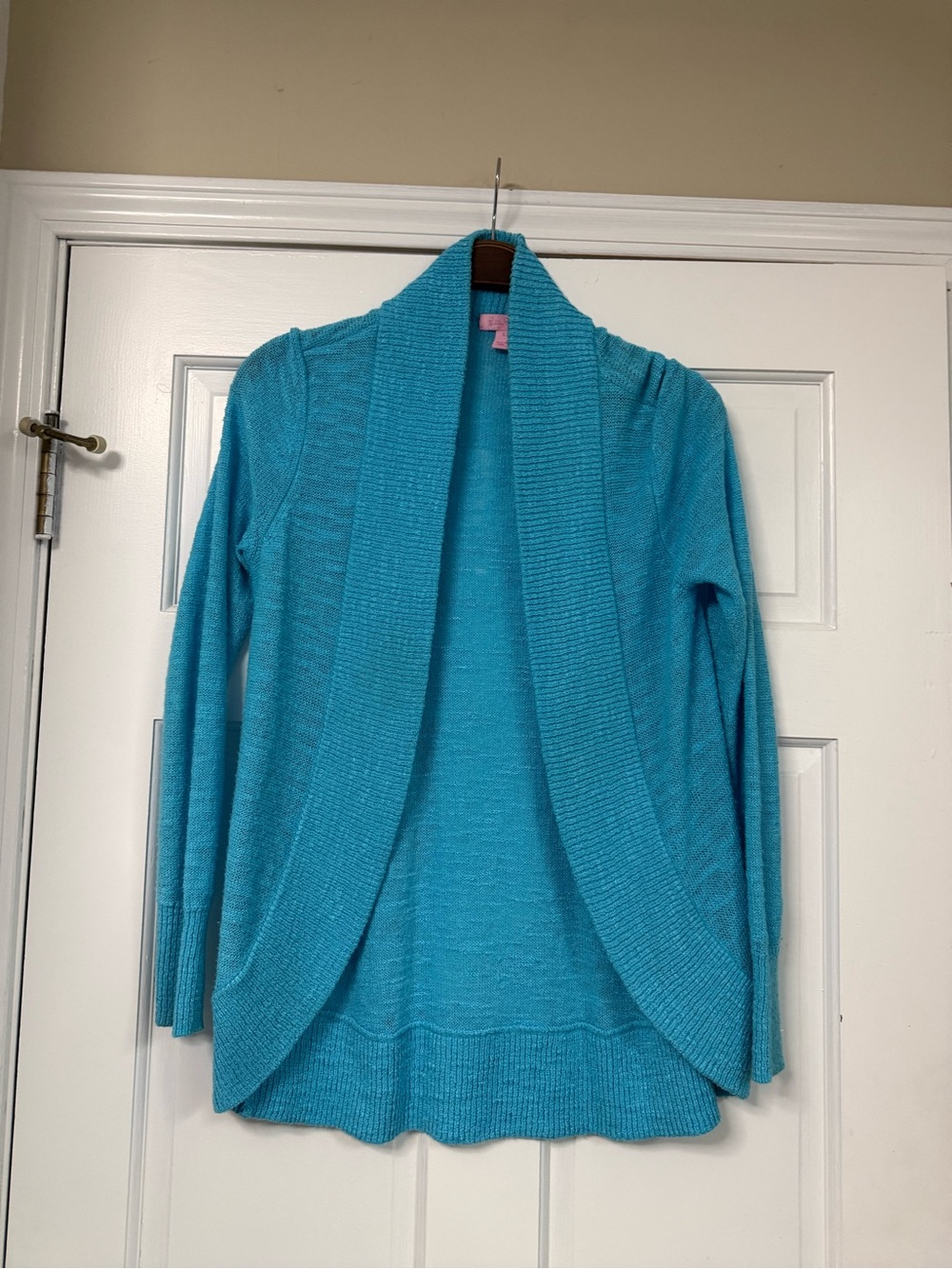 Lilly Pulitzer Turquoise Open-Front Shawl Collar Cardigan